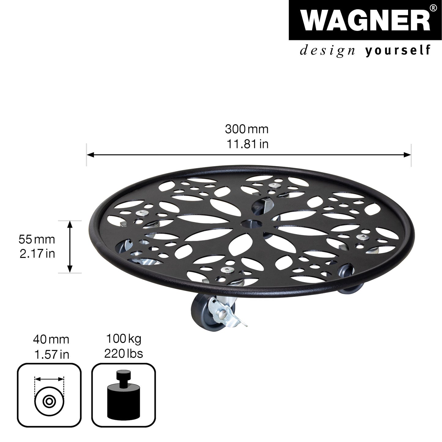 11.8" Black Round Flower Steel Plant Caddy