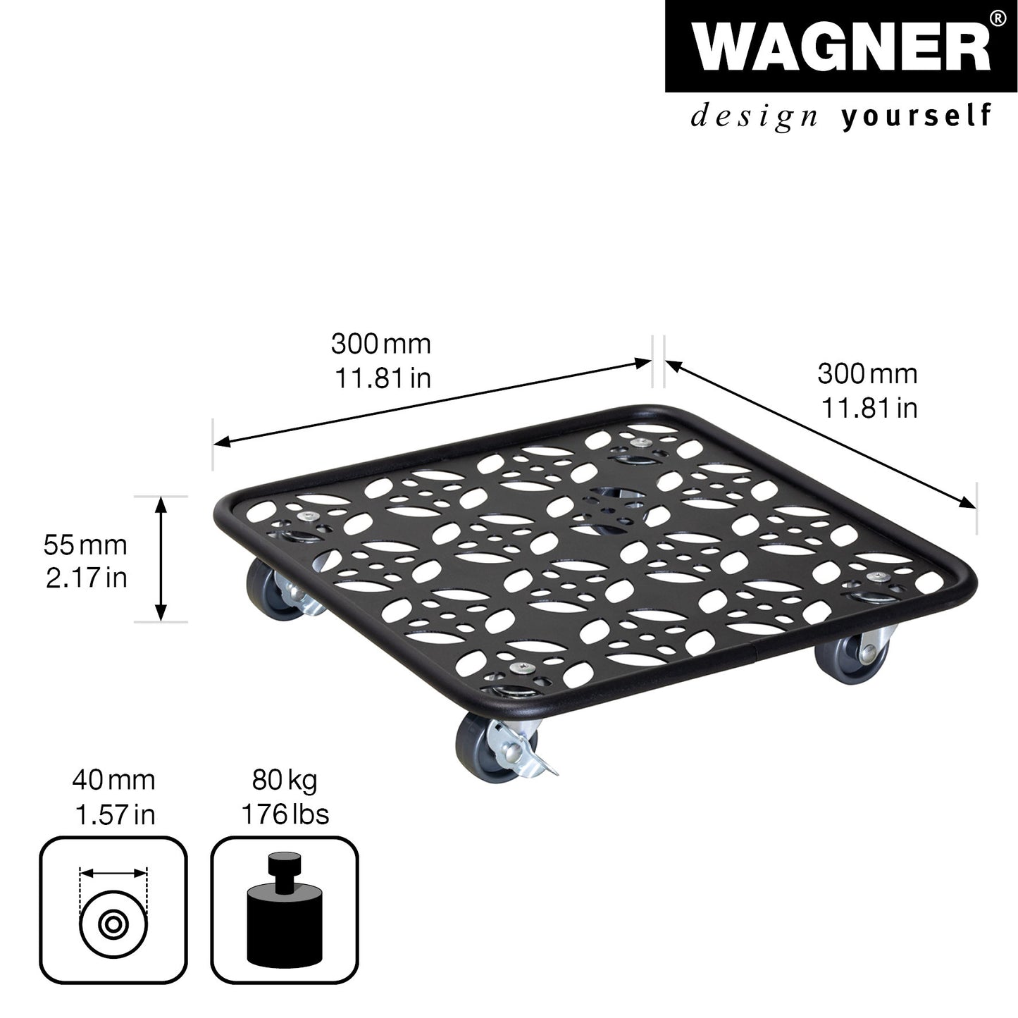 11.8" Black Square Flower Steel Plant Caddy