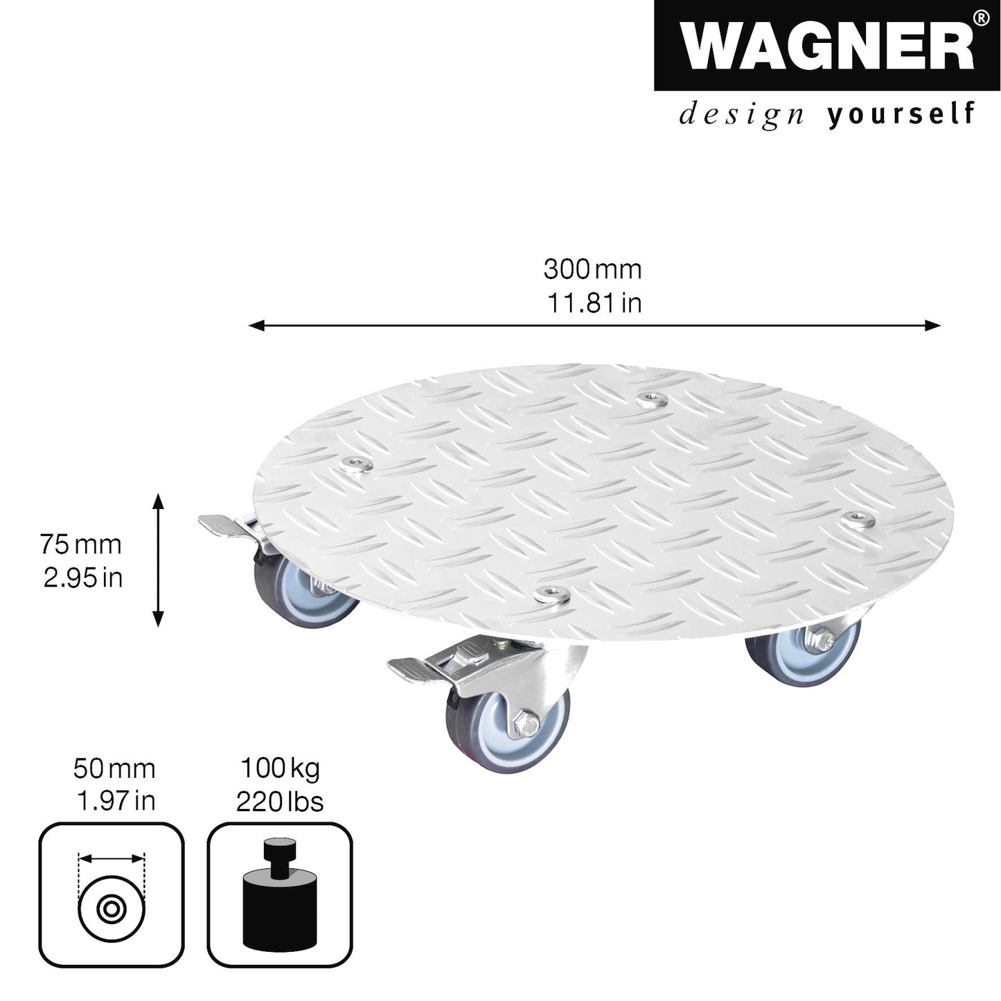 11.8" Silver Round Diamond Plated Aluminum Plant Caddy