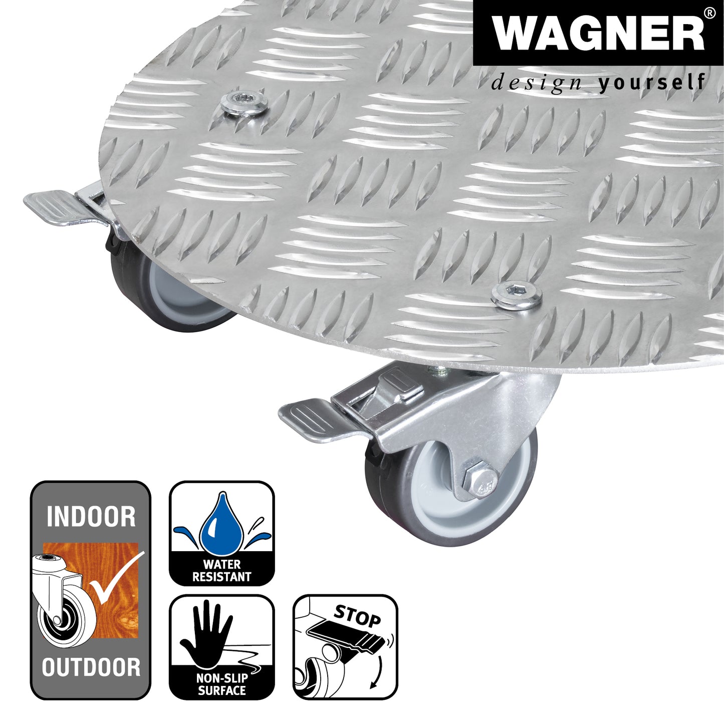 11.8" Silver Round Diamond Plated Aluminum Plant Caddy