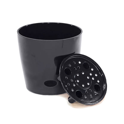 5" Black Round Self-Watering Bamboo Pot