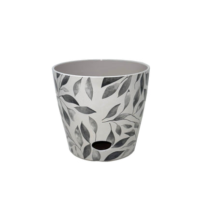 5" Gray Leaves Round Self-Watering Bamboo Pot
