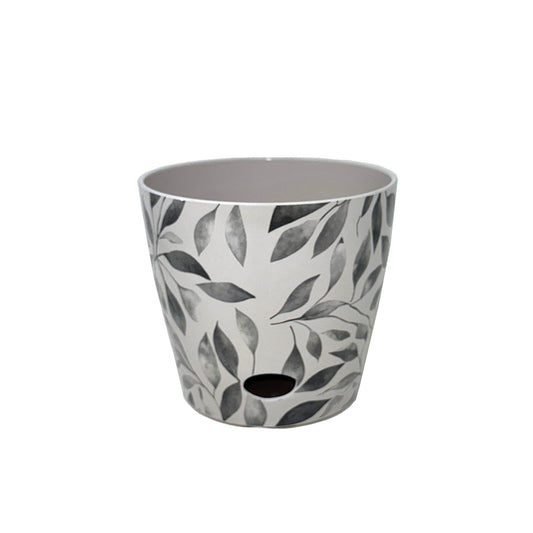 5" Gray Leaves Round Self-Watering Bamboo Pot