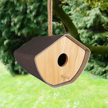 6.3" Anthracite Japandi Birdhouse - Bamboo