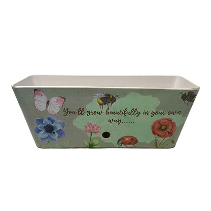 16" Flowers Rectangular Self-Watering Bamboo Planter