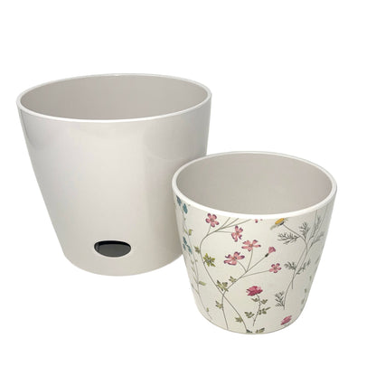 Self-Watering Plant Pot Set of 2 5" Wildflower & 7" Cream
