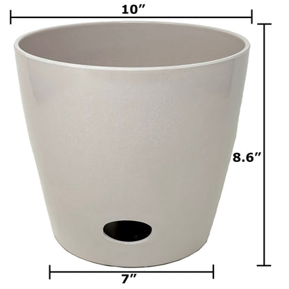 10" Cream Round Self-Watering Bamboo Pot