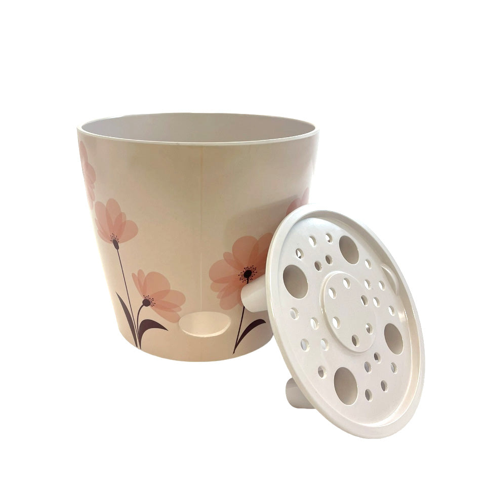 7" Pink Flower Round Self-Watering Bamboo Pot