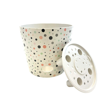 7" Dots Round Self-Watering Bamboo Pot