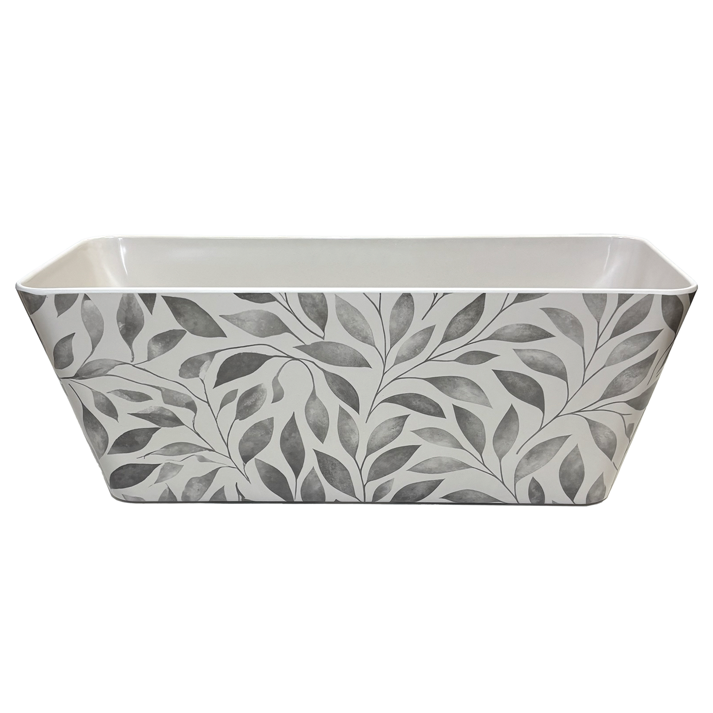 16" Gray Leaves Rectangular Self-Watering Bamboo Planter