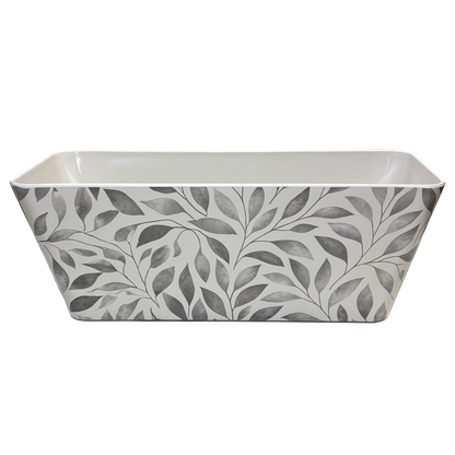 16" Gray Leaves Rectangular Self-Watering Bamboo Planter