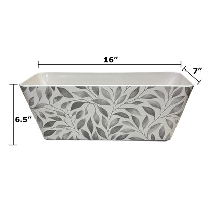 16" Gray Leaves Rectangular Self-Watering Bamboo Planter