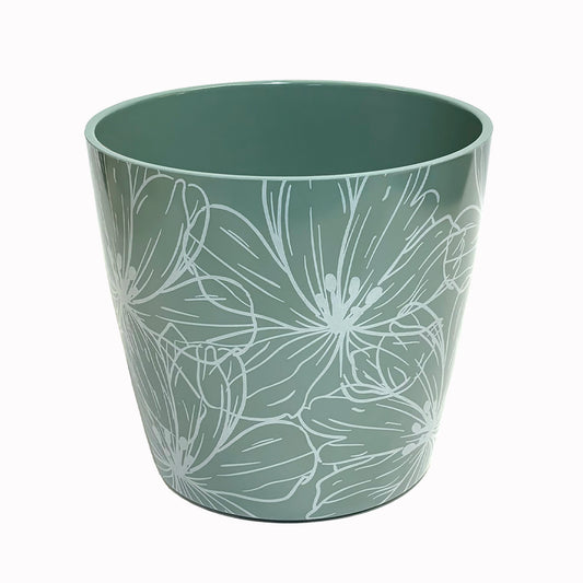 7" Cream Flower Round Self-Watering Bamboo Pot