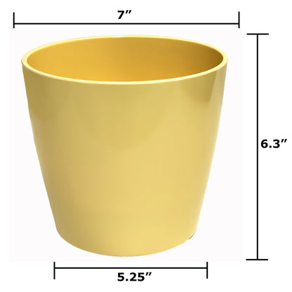 7" Pale Yellow Round Self-Watering Bamboo Pot