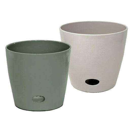 Self-Watering Plant Pot Set of 2 10" Sage Green & 10" Cream