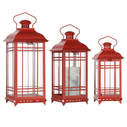 Traditional Red Metal Lantern (Set of 3)