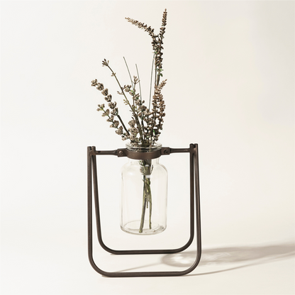 Hanging Glass Jar Vase with Metal Stand (Set of 2)
