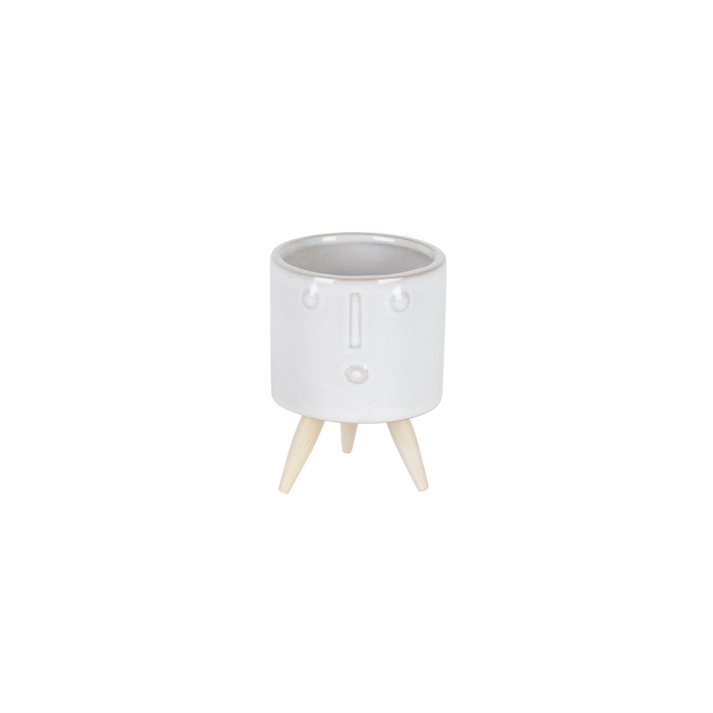 Porcelain Face Planter with Wooden Legs (Set of 3)