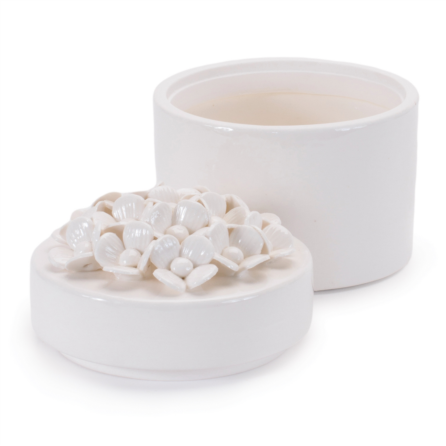 Stoneware Box with Floral Lid Accent (Set of 3)