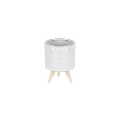 Porcelain Face Planter with Wooden Legs (Set of 3)