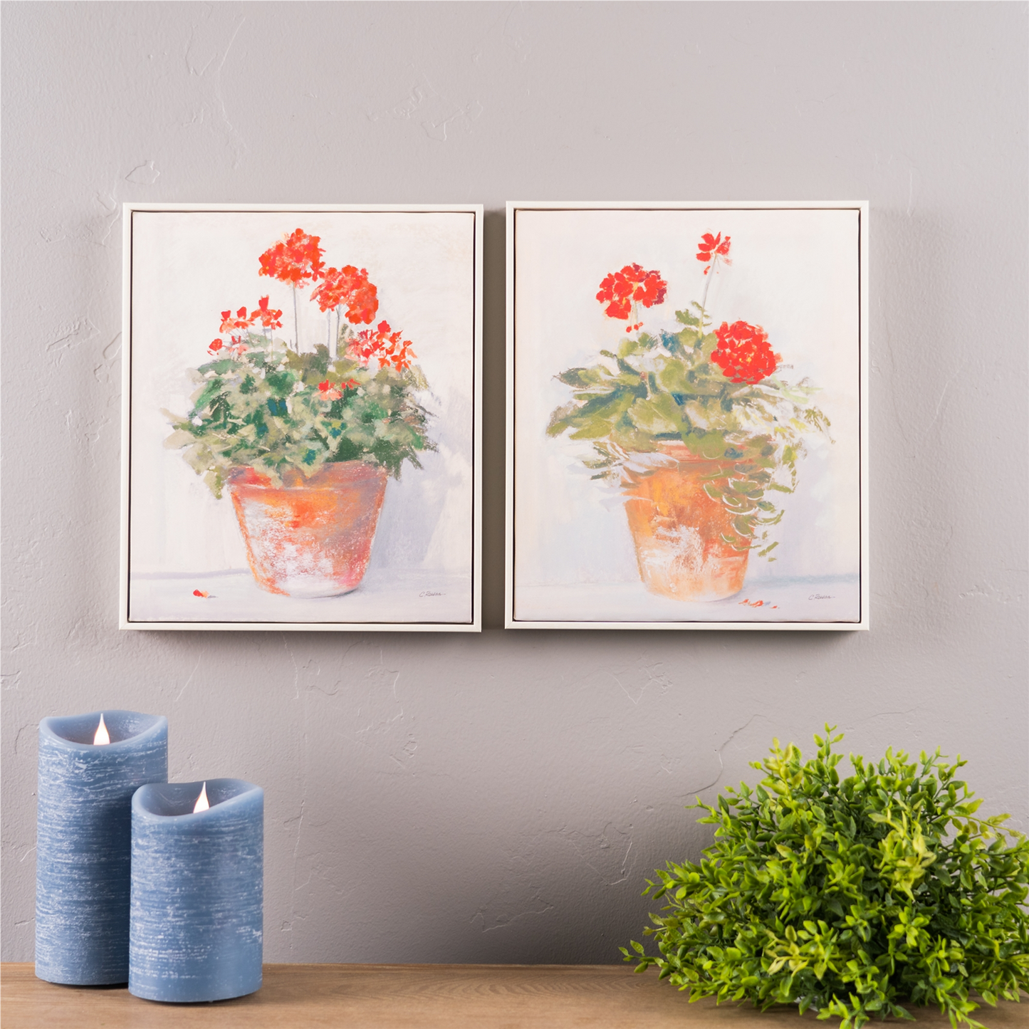 Framed Potted Geranium Print (Set of 2)