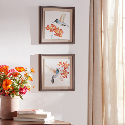 Framed Hummingbird Floral Print (Set of 2)