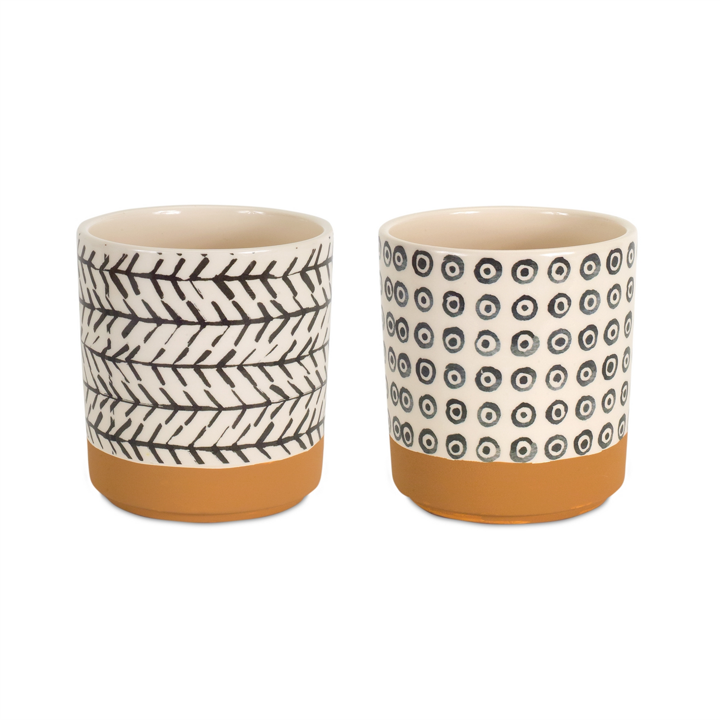 Geometric Patterned Pot with Terra Cotta Accent (Set of 4)