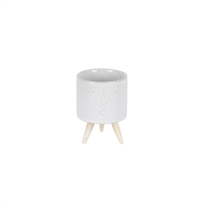 Porcelain Face Planter with Wooden Legs (Set of 3)
