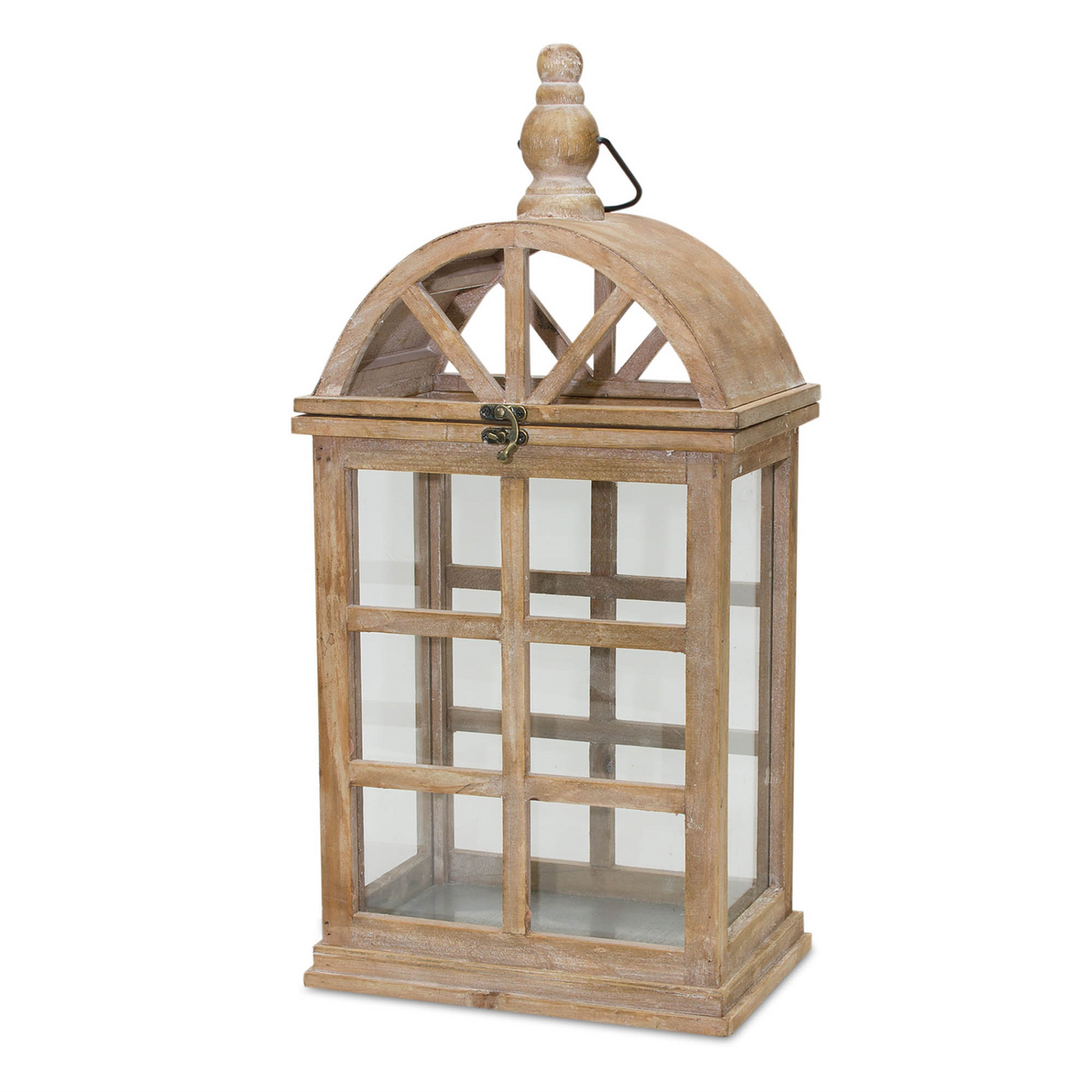Natural Wooden Lantern with Curved Top (Set of 2)