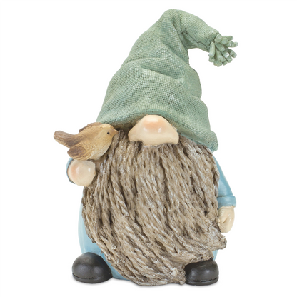 Stone Garden Gnome Figurine with Bird and Lantern Accent (Set of 4)