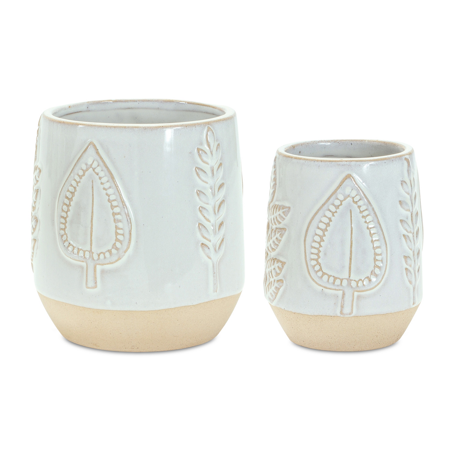 Two Tone Porcelain Planter with Leaf Design (Set of 2)