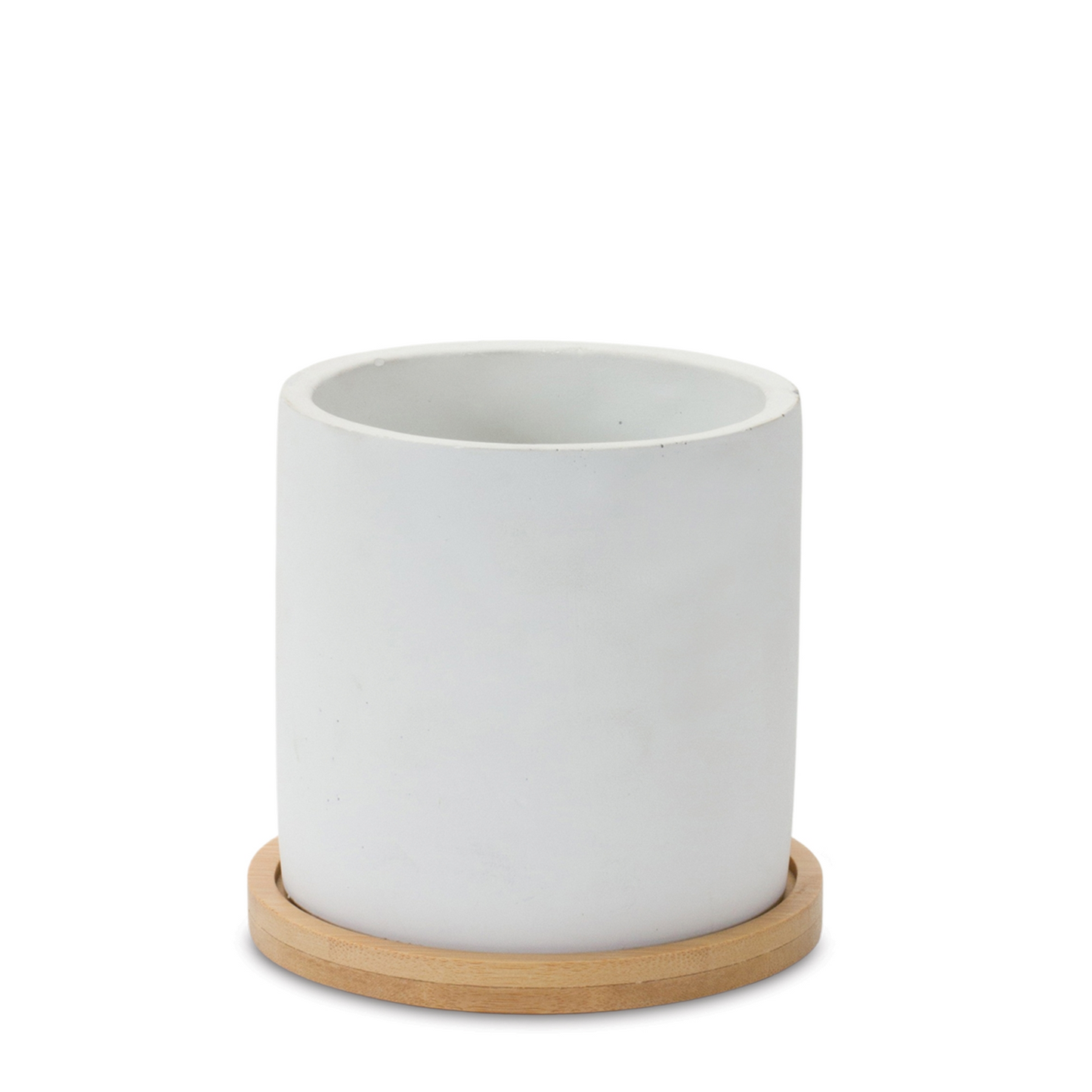 White Stone Planter with Wood Plate (Set of 2)