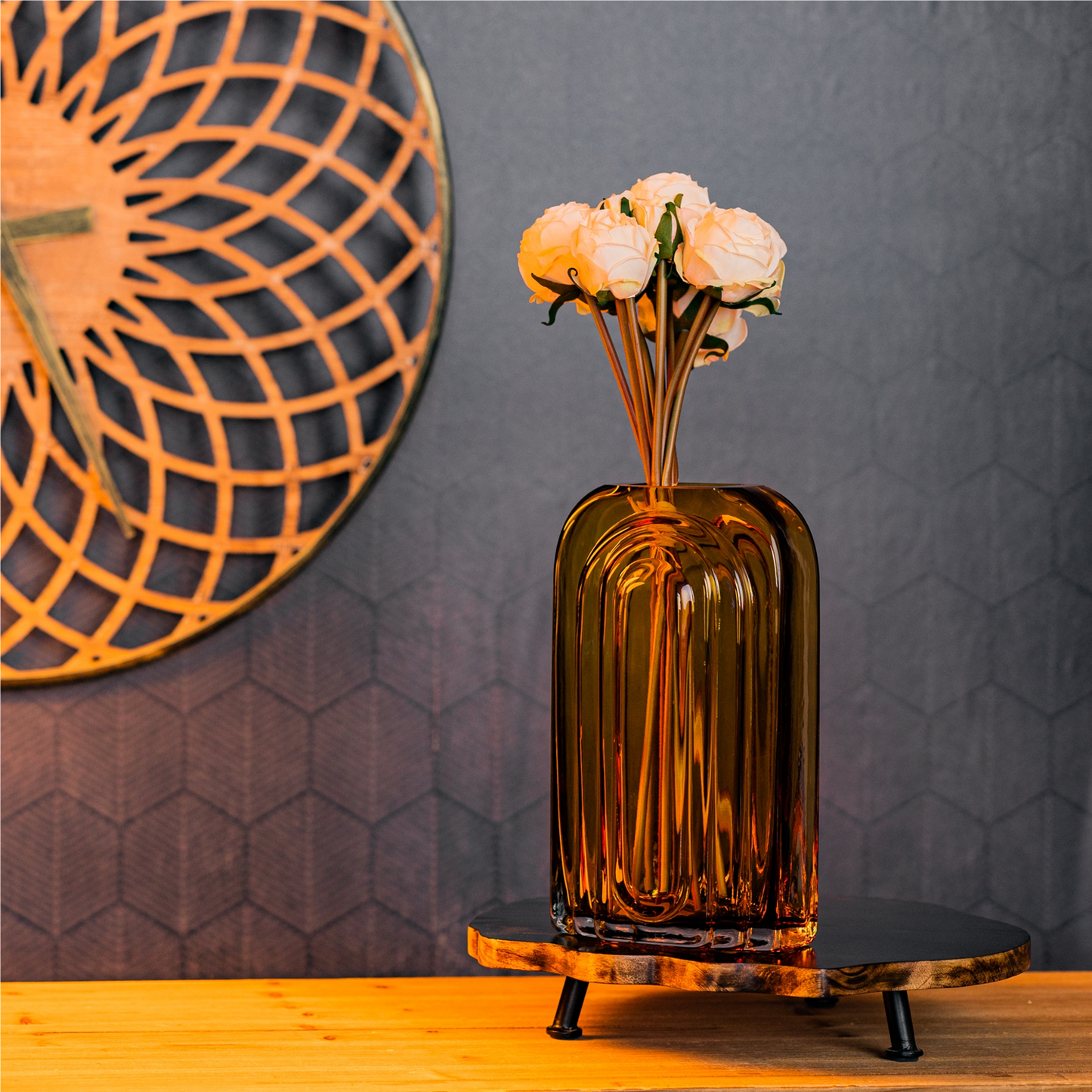 Sage Glass Vase with Wood Accent 11"H