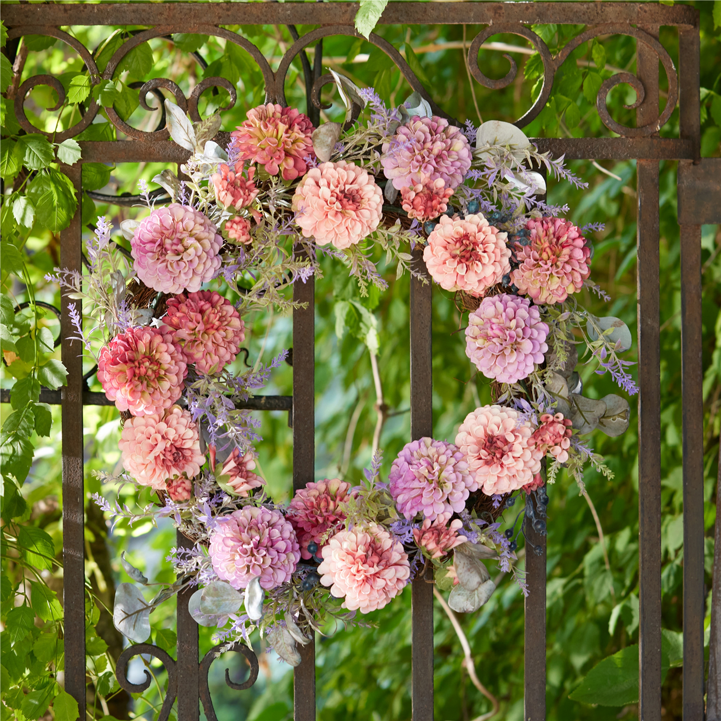 Mixed Zinnia Wreath 24”D Polyester/Twig