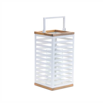 Metal Box Lantern with Natural Wood Accents (Set of 2)