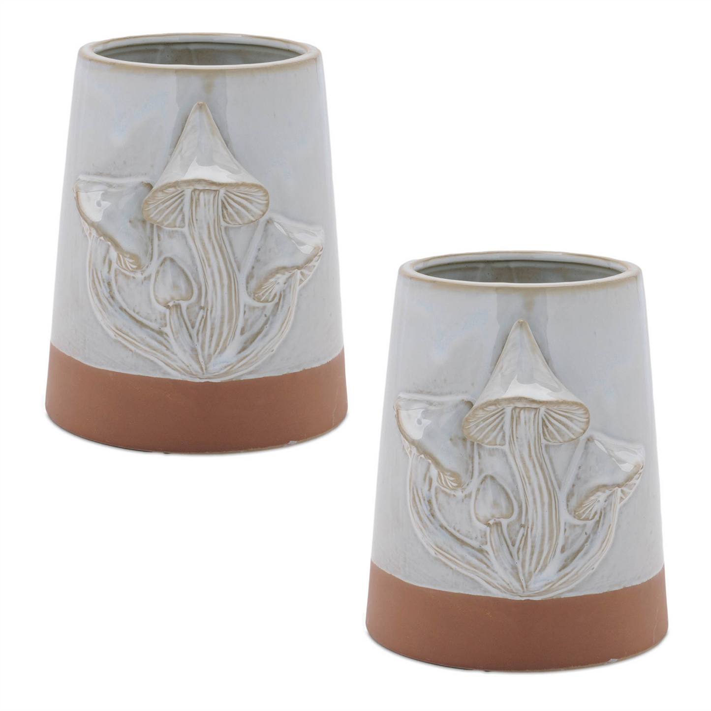 Tapered Porecelain Planter with Mushrooms (Set of 2)