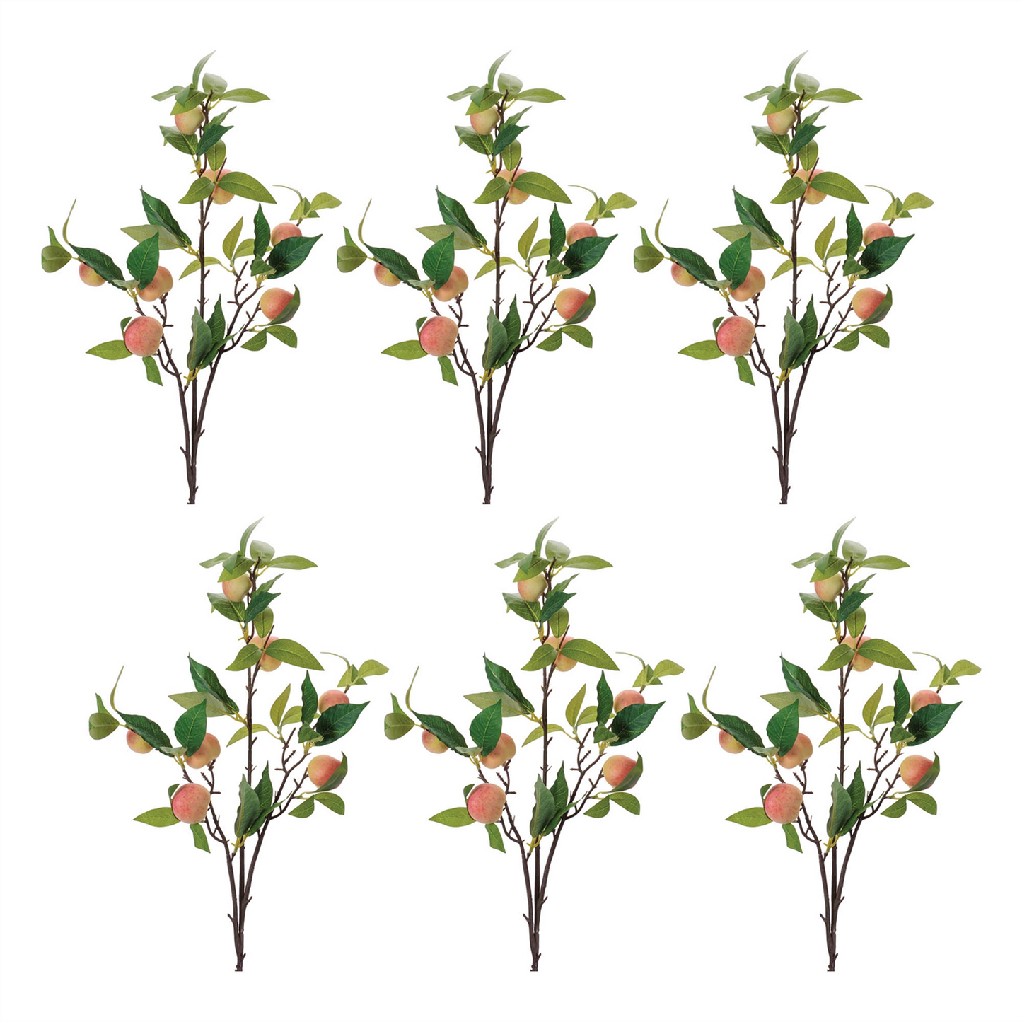 Peach Fruit Foliage Branch (Set of 6)