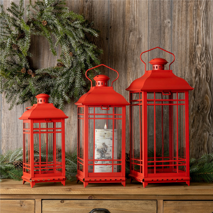 Traditional Red Metal Lantern (Set of 3)