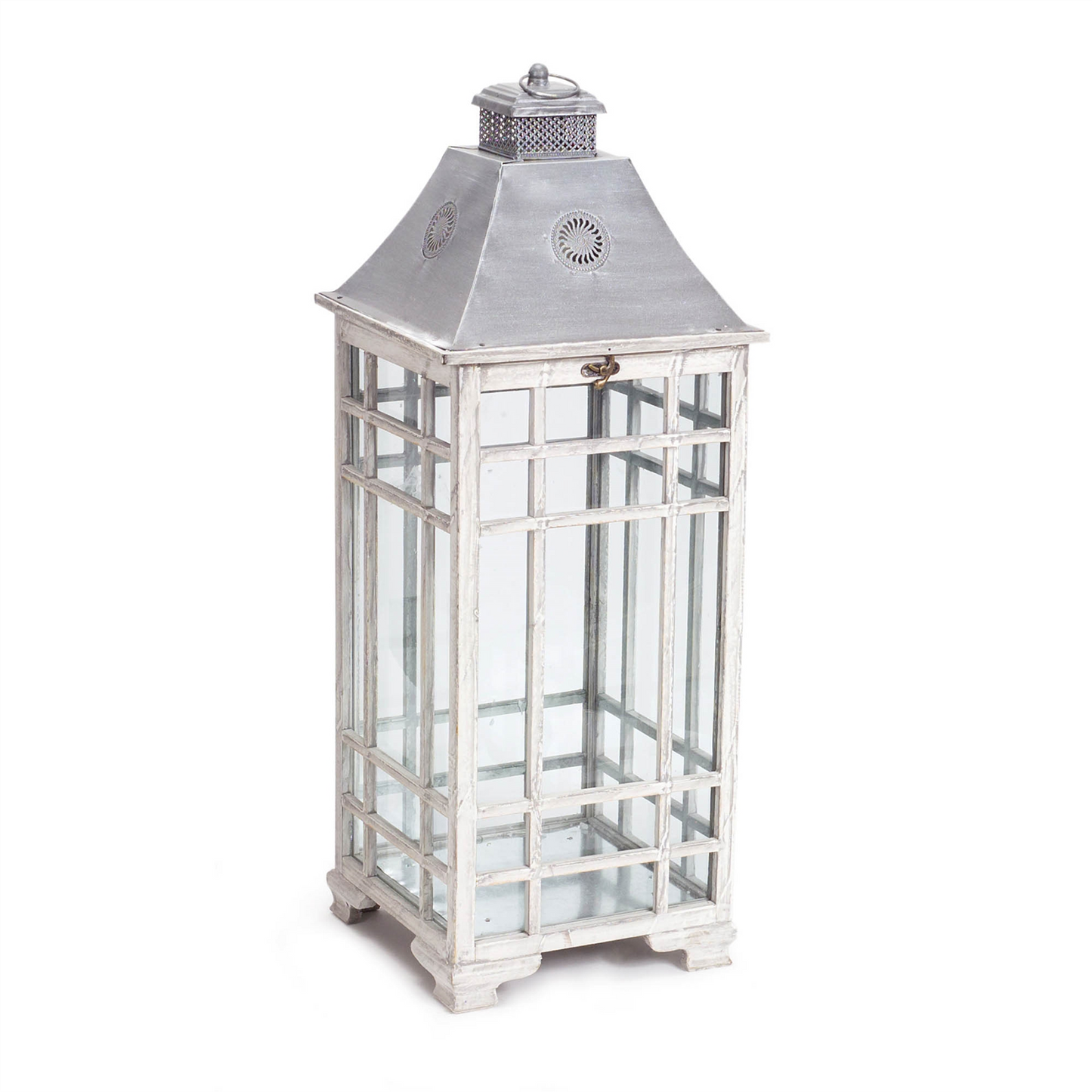 Traditional Farmhouse Lantern with Metal Lid (Set of 2)