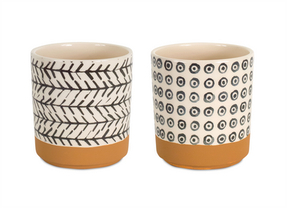 Geometric Patterned Pot with Terra Cotta Accent (Set of 4)