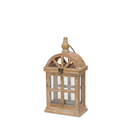Natural Wooden Lantern with Curved Top (Set of 2)
