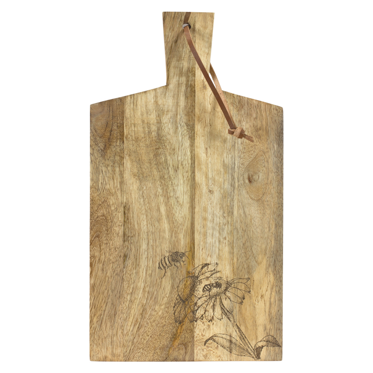 Natural Mango Wood Cutting Board with Etched Floral and Bee Design (Set of 2)
