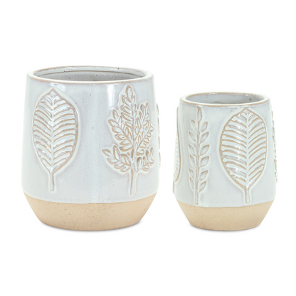 Two Tone Porcelain Planter with Leaf Design (Set of 2)