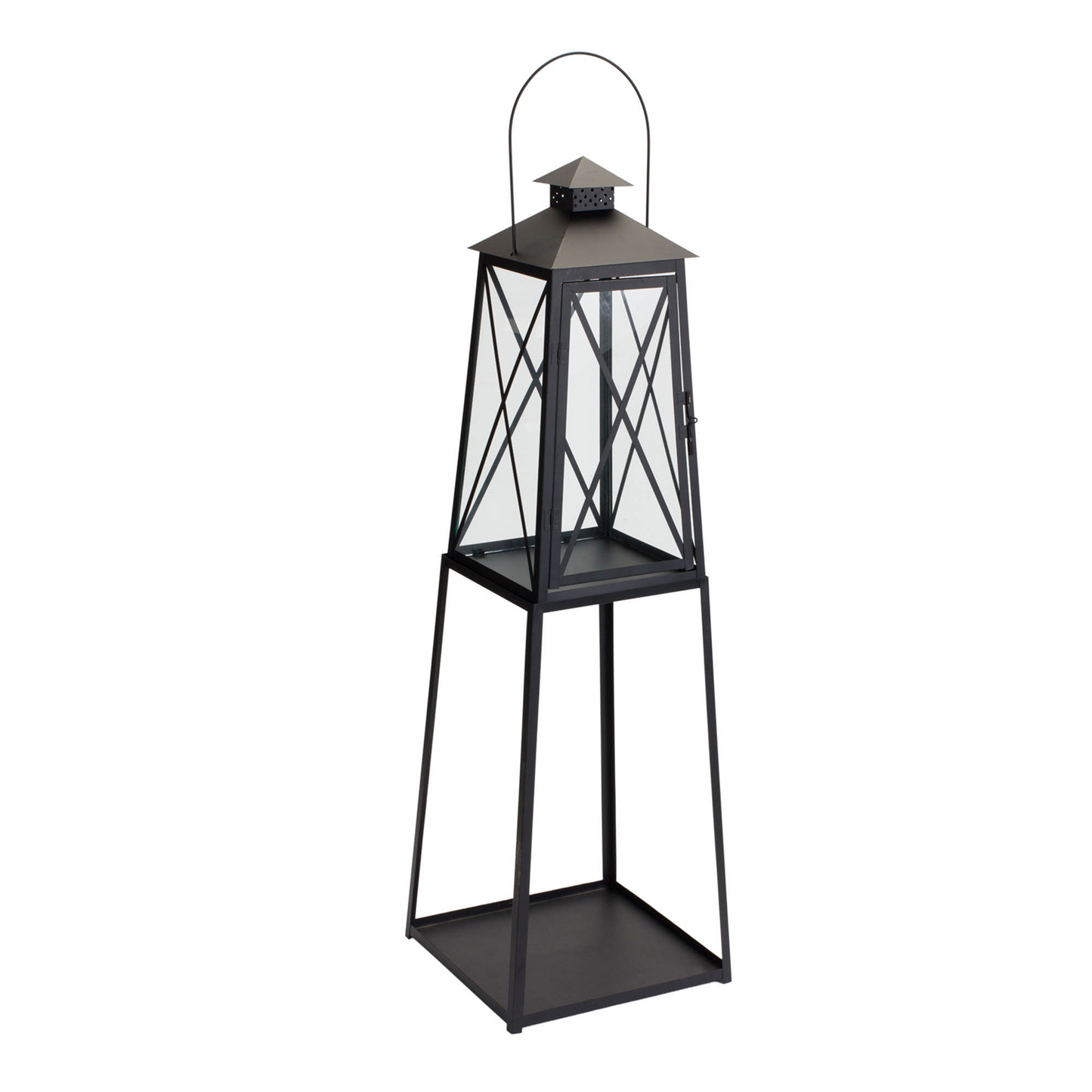 Traditional Metal Lantern with Tapered Stand (Set of 2)