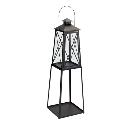 Traditional Metal Lantern with Tapered Stand (Set of 2)