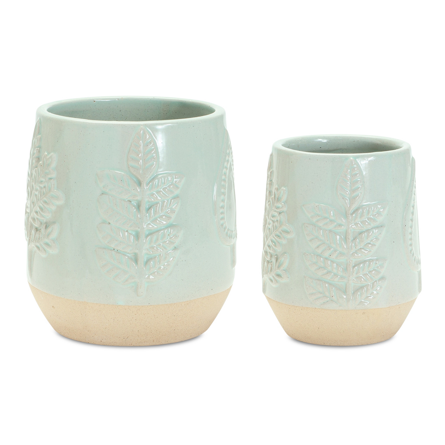 Two-Tone Porcealin Planter with Leaf Design (Set of 2)