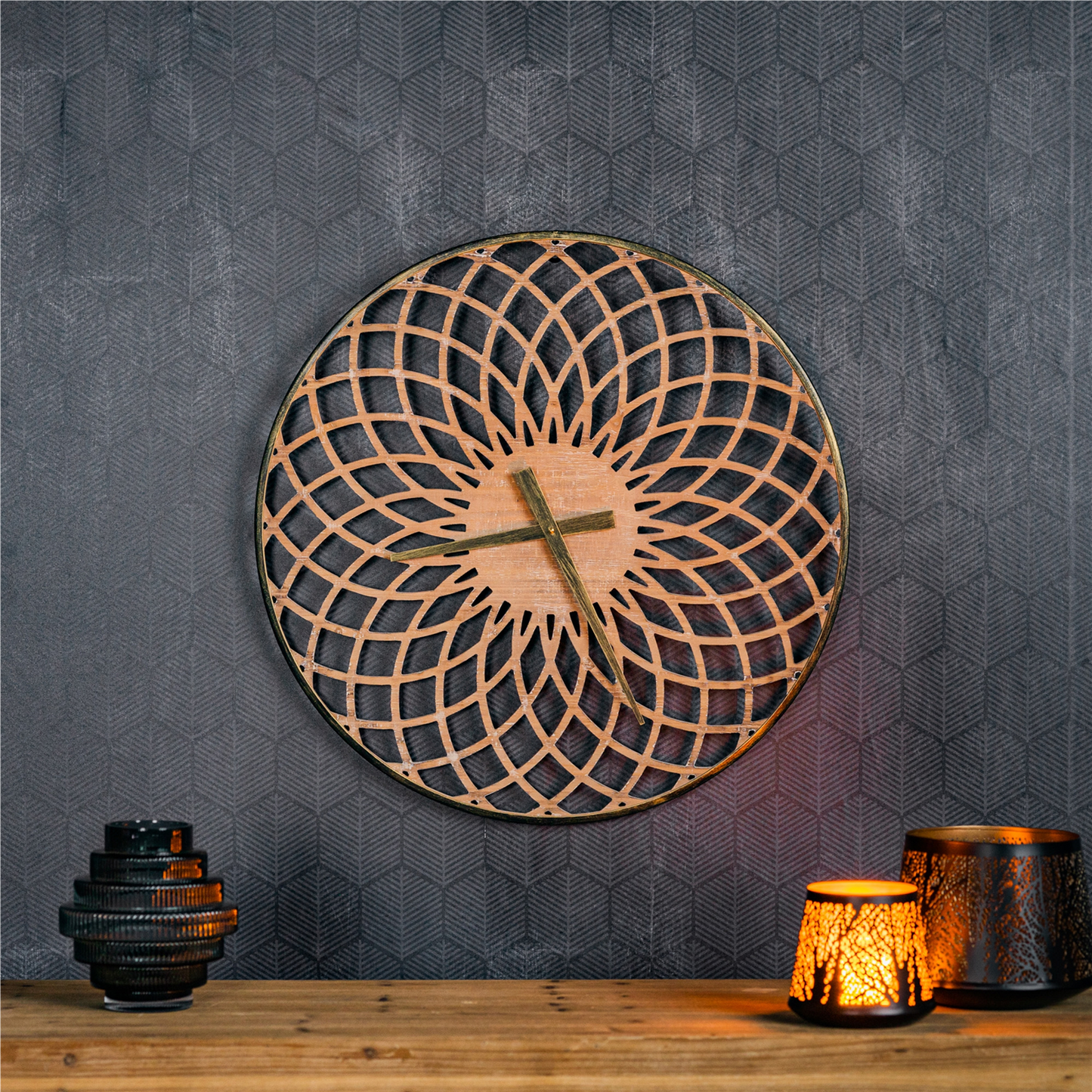 Round Lattice Wood Wall Clock 23.75"D