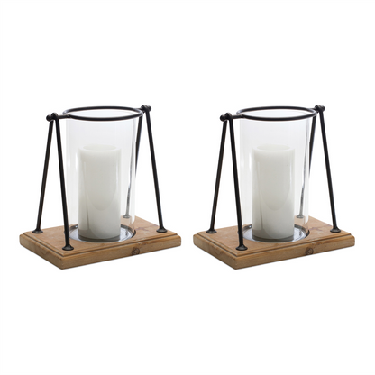 Candle Holder (Set of 2) 9.75”H Wood/Iron/Glass