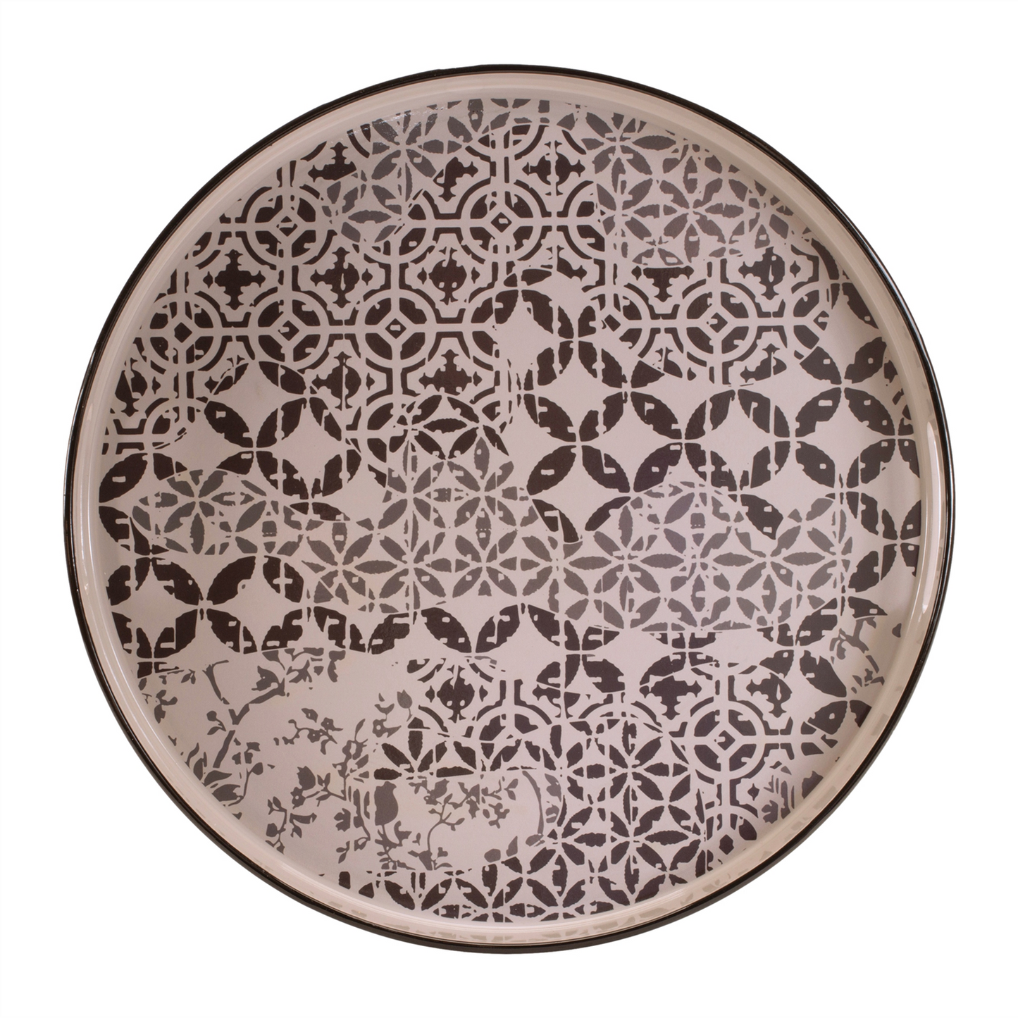 Round Ornate Geometric Print Tray 17.5"D