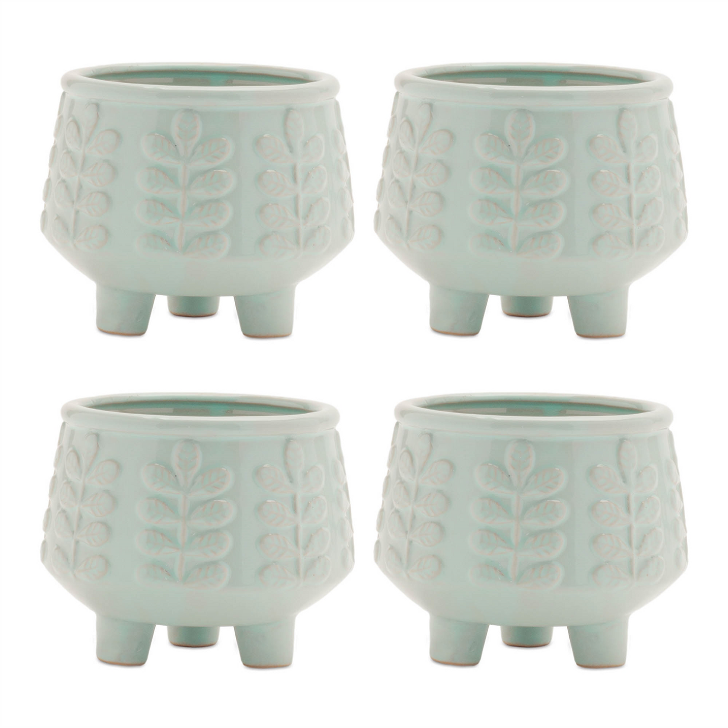 Footed Ceramic Leaf Pattern Planter (Set of 4)